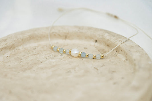 Aquamarin Armband mit Süßwasserperle | geknüpft