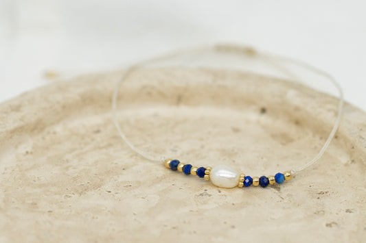 Lapislazuli Armband mit Süßwasserperle | geknüpft
