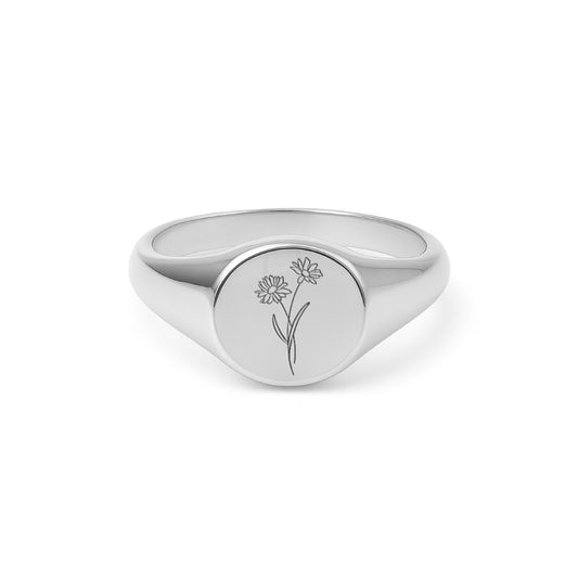 Eckiger Siegelring | mit Geburtsblume Gravur