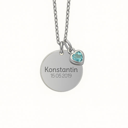 Personalisierte Halskette mit Gravur & Geburtsstein