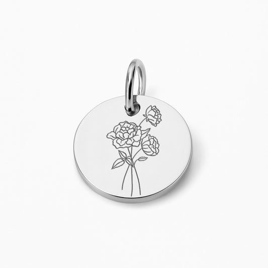 Runder Coin Charm |  graviert mit Geburtsblume