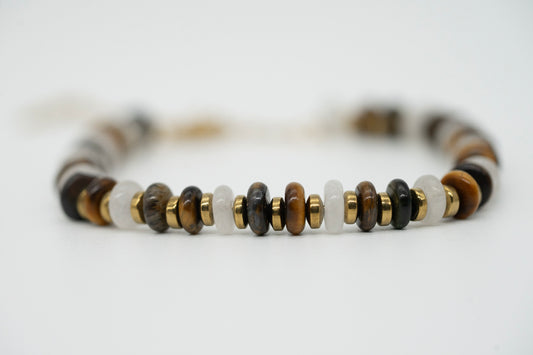 Armkettchen mit Tigerauge & Bergkristall | Edelstahl