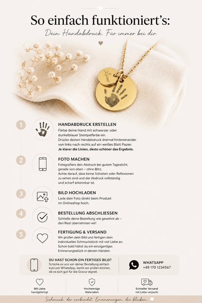 Gravurkette mit Handabdruck & Namensplättchen – Personalisierter Erinnerungsschmuck