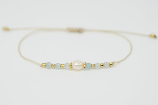 Aquamarin Armband mit Süßwasserperle | geknüpft
