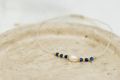 Lapislazuli Armband mit Süßwasserperle | geknüpft