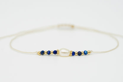 Lapislazuli Armband mit Süßwasserperle | geknüpft