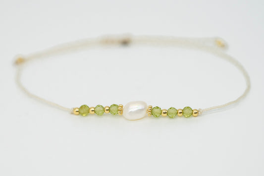 Peridot Armband mit Süßwasserperle | geknüpft