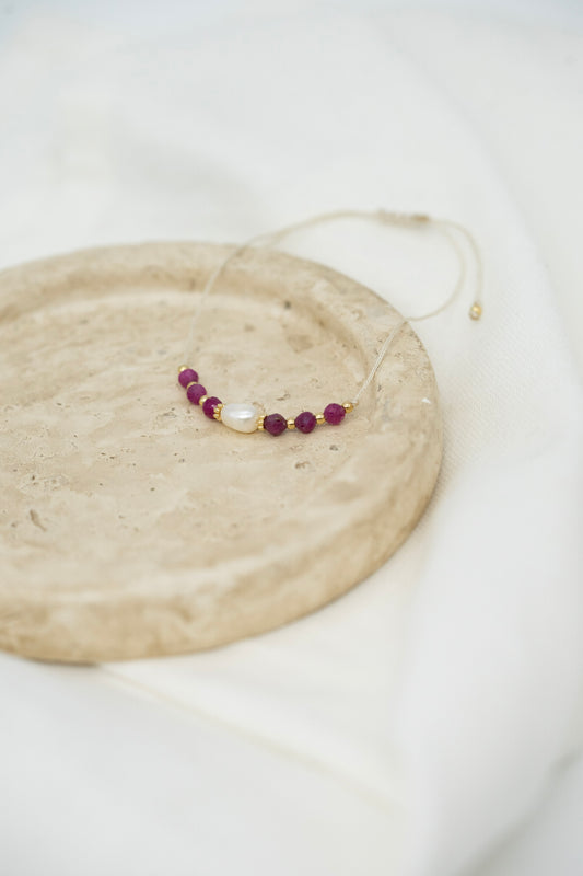 Rubin Armband mit Süßwasserperle | geknüpft