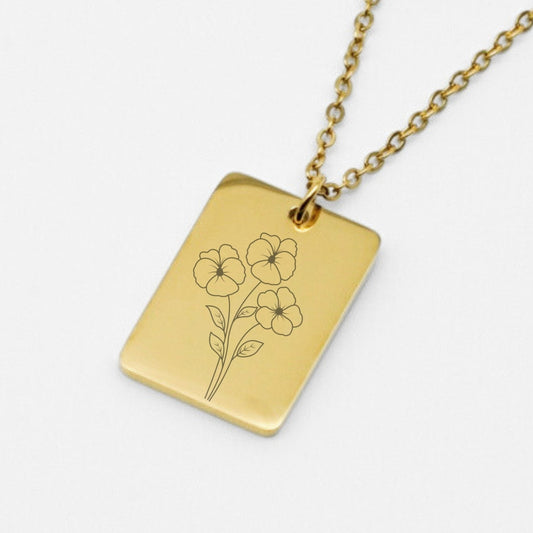 Halskette mit Geburtsblume – Gravierte Kette mit floraler Bedeutung