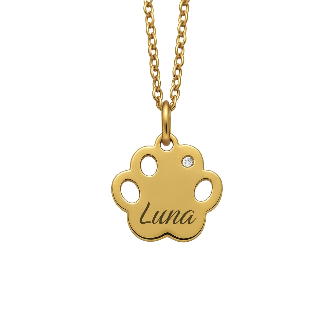 Pfotenanhänger mit Namensgravur & Zirkonia – Haustier Erinnerungsschmuck