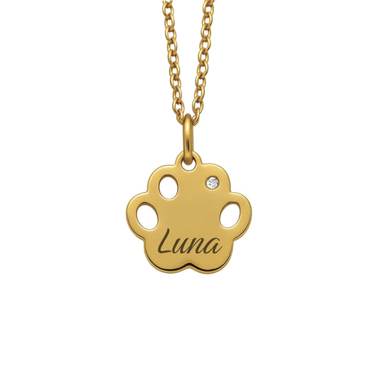 Pfotenanhänger mit Namensgravur & Zirkonia – Haustier Erinnerungsschmuck