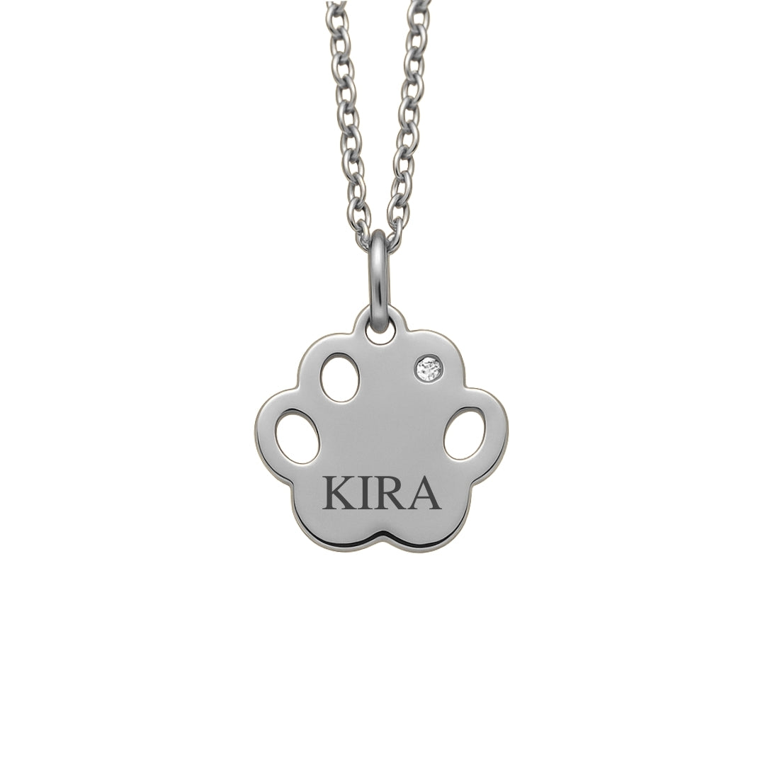 Pfotenanhänger mit Namensgravur & Zirkonia – Haustier Erinnerungsschmuck