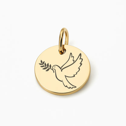 Runder Coin Charm |  graviert mit Taube