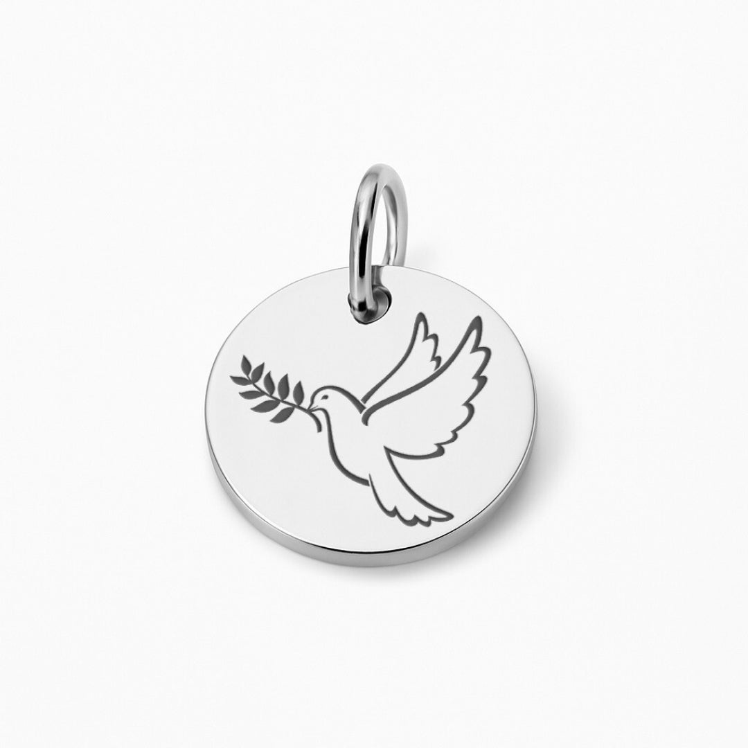 Runder Coin Charm |  graviert mit Taube