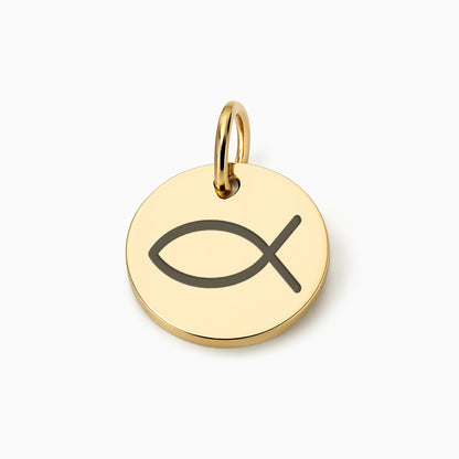 Runder Coin Charm |  graviert mit Ichthys