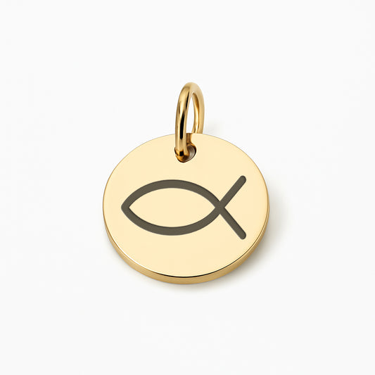 Runder Coin Charm |  graviert mit Ichthys