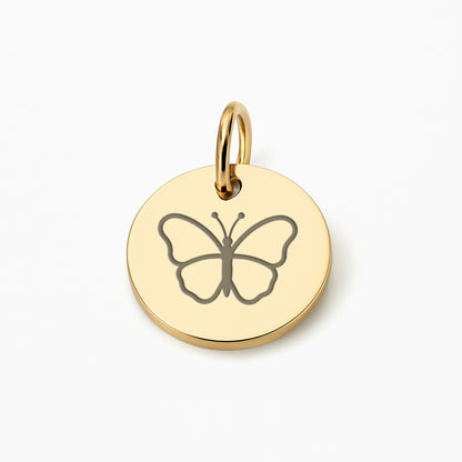 Runder Coin Charm |  graviert mit Schmetterling