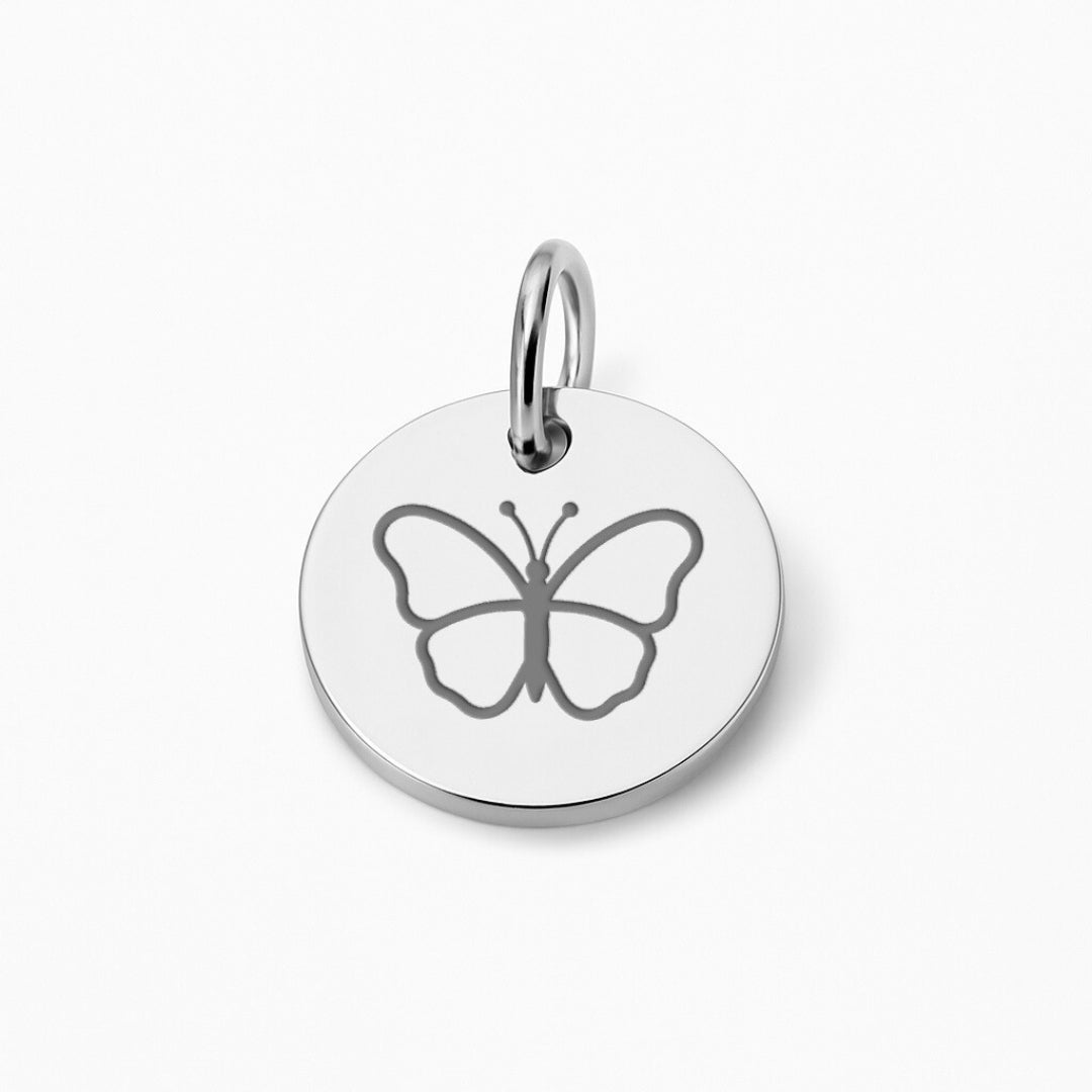 Runder Coin Charm |  graviert mit Schmetterling