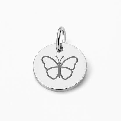 Runder Coin Charm |  graviert mit Schmetterling