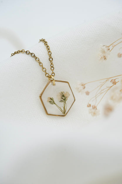 Halskette Schleierkraut transparent | Hexagon