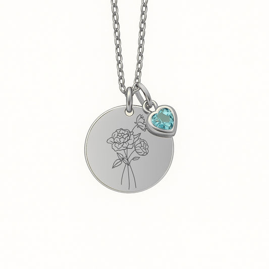 Halskette mit gravierter Geburtsblume & Geburtsstein