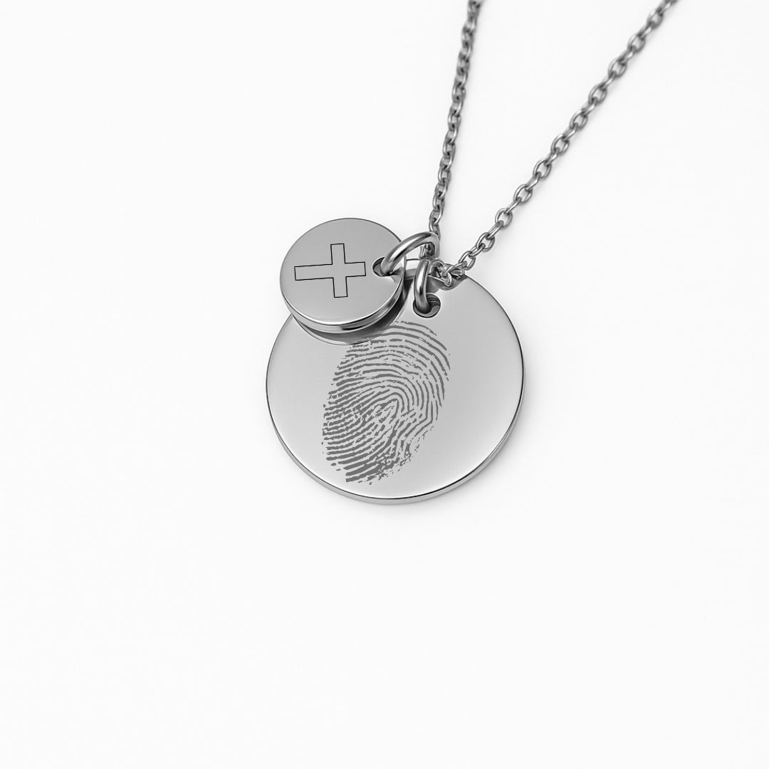 Personalisierte Halskette mit Fingerabdruck & Gravurplättchen