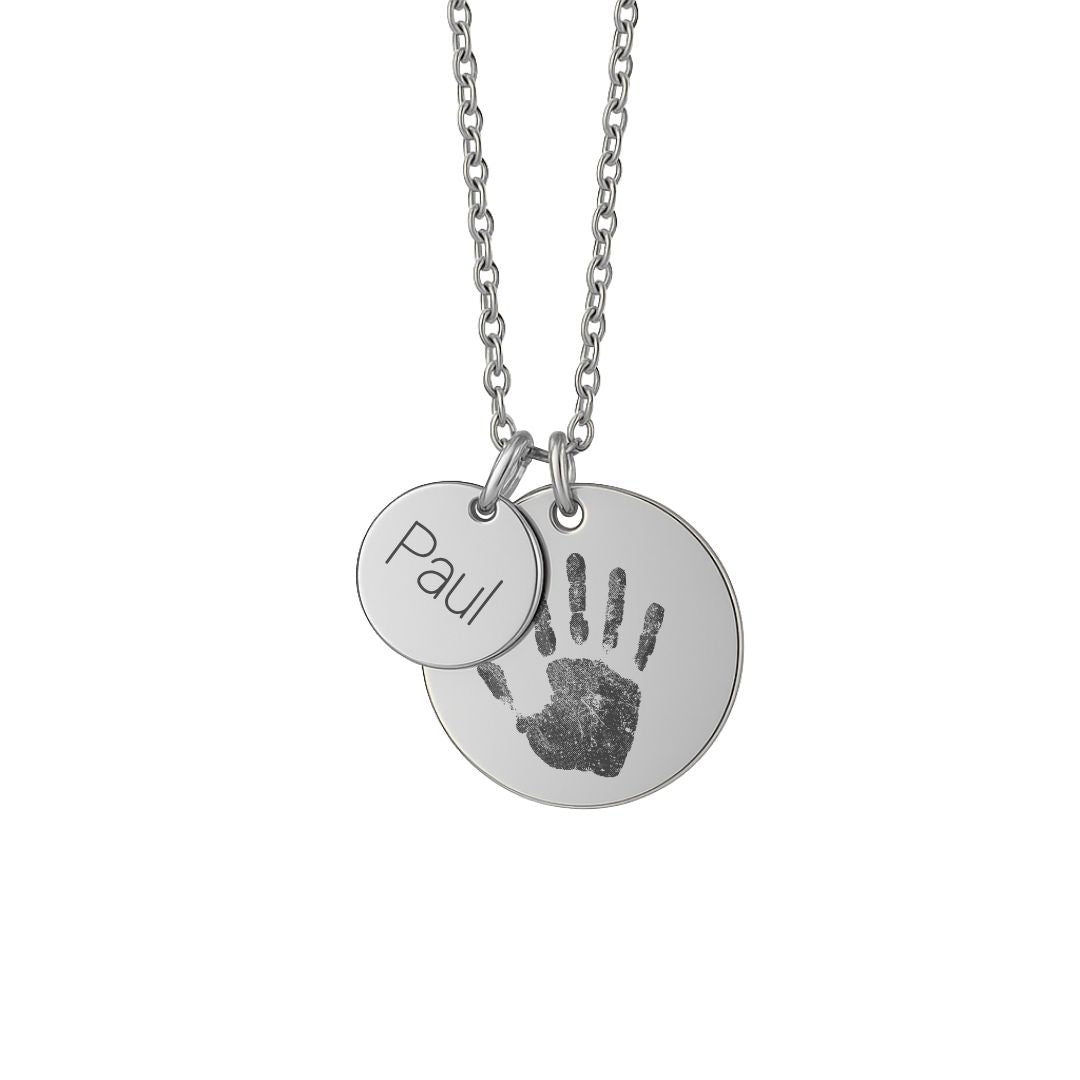 Gravurkette mit Handabdruck & Namensplättchen – Personalisierter Erinnerungsschmuck