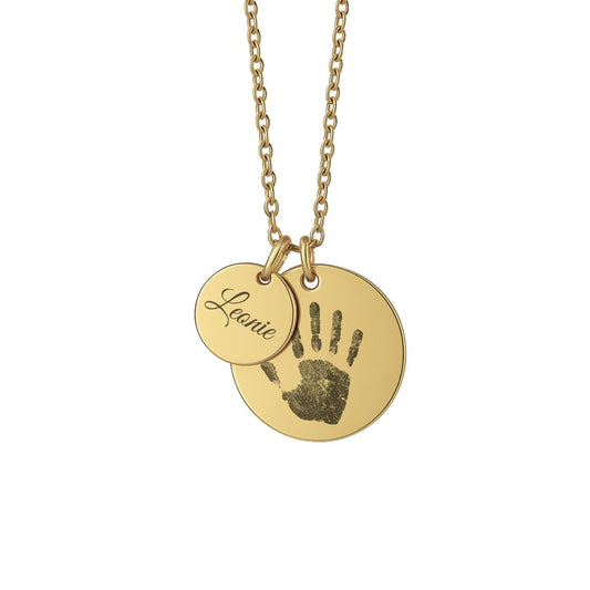 Gravurkette mit Handabdruck & Namensplättchen – Personalisierter Erinnerungsschmuck
