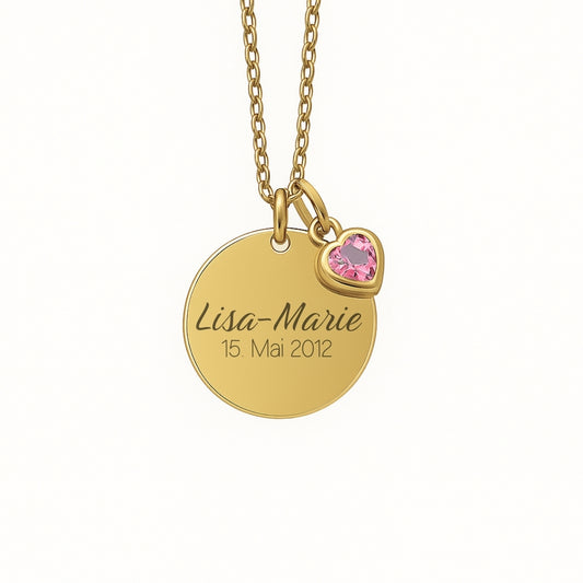 Personalisierte Halskette mit Gravur & Geburtsstein