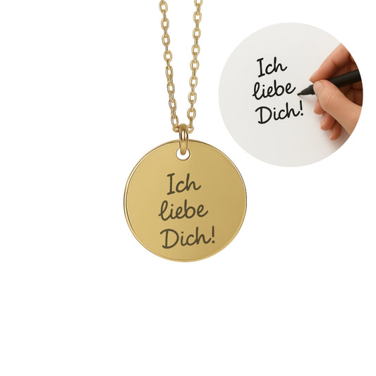 Halskette mit eigener Handschrift – personalisierte Gravur auf Edelstahl Charm