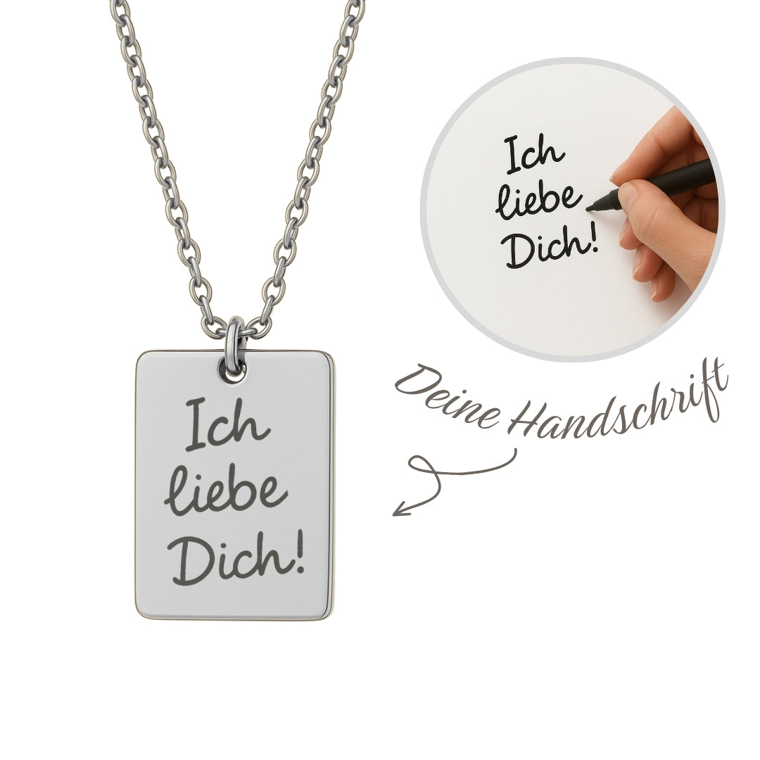 Halskette mit eigener Handschrift – Gravur aus Edelstahl oder vergoldet