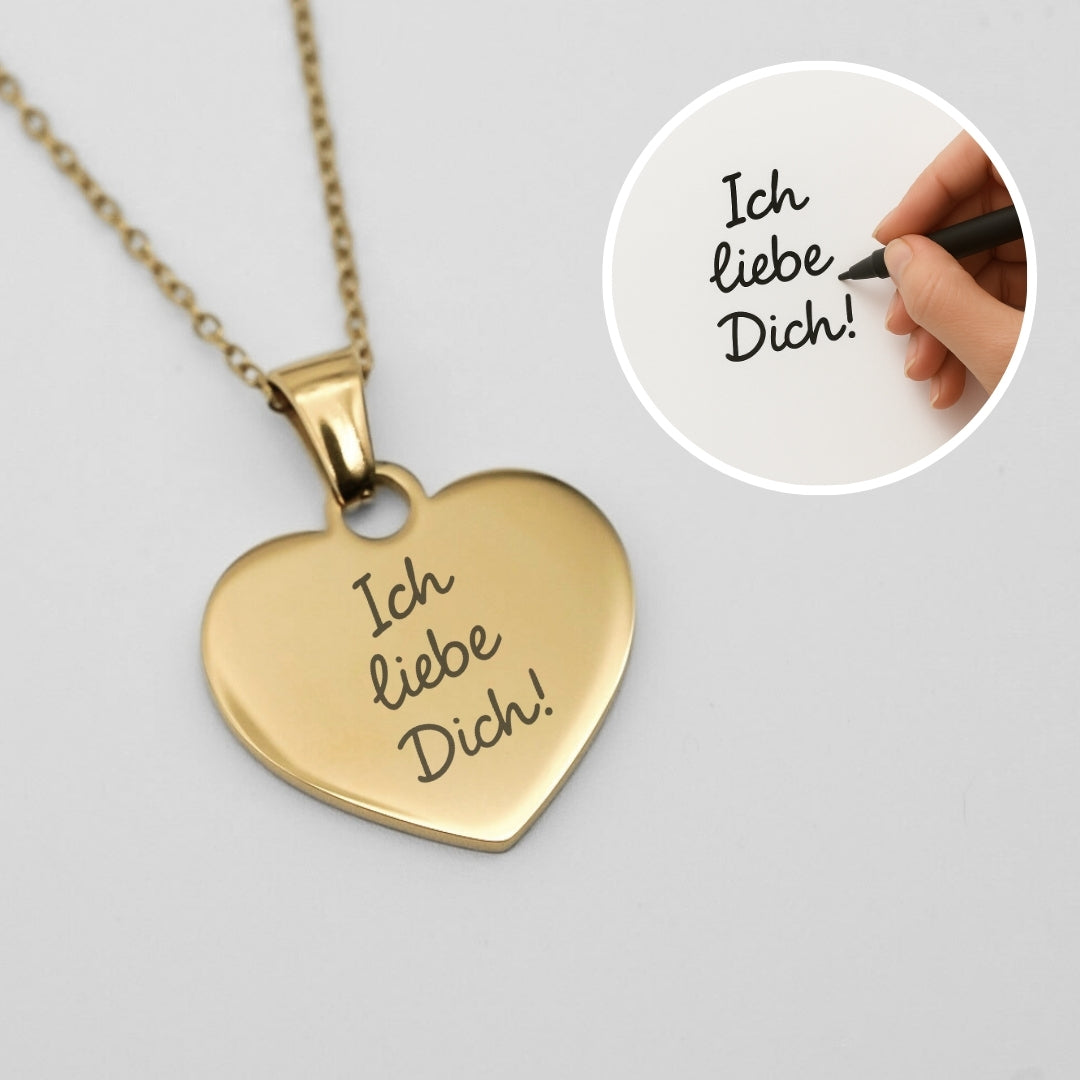 Gravierte Herz-Halskette mit eigener Handschrift