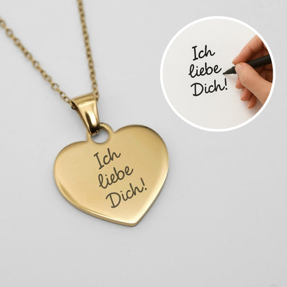 Gravierte Herz-Halskette mit eigener Handschrift