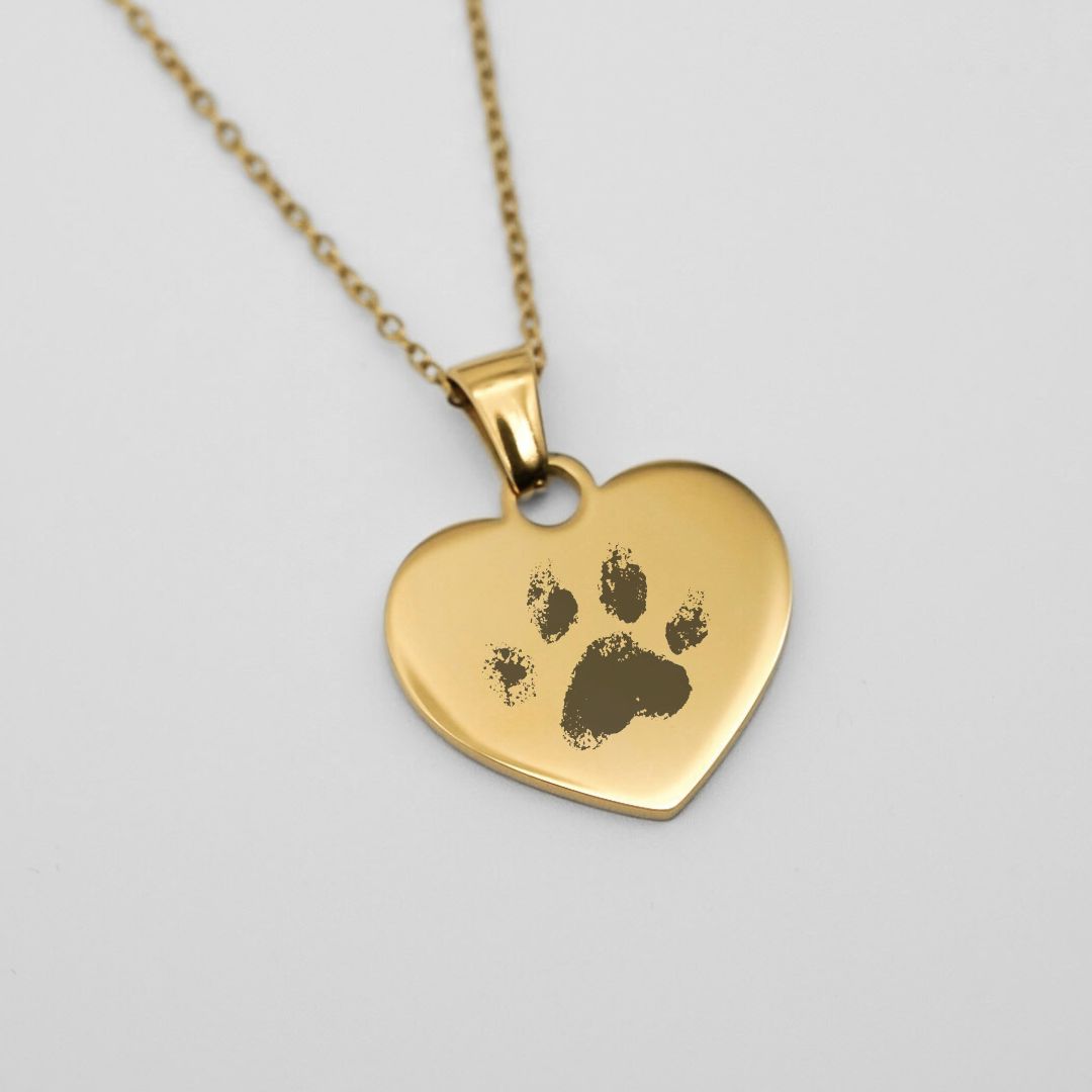 Gravurkette Herz mit Pfotenabdruck - Haustier Erinnerungsschmuck