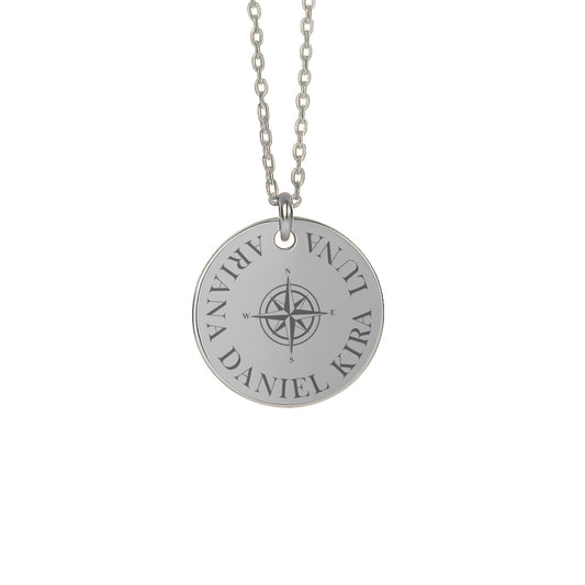 Runde Coin-Halskette mit Kompassgravur und individueller Gravur

