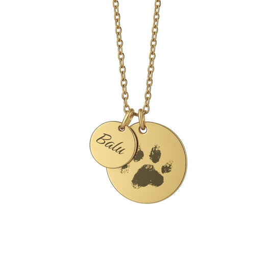 Pfotenabdruck-Halskette mit Namensplättchen – Erinnerungsschmuck für Haustiere
