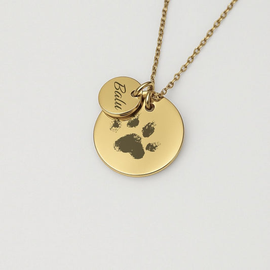 Pfotenabdruck-Halskette mit Namensplättchen – Erinnerungsschmuck für Haustiere