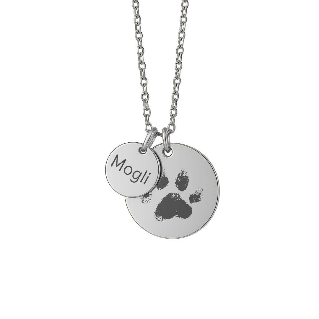 Pfotenabdruck-Halskette mit Namensplättchen – Erinnerungsschmuck für Haustiere